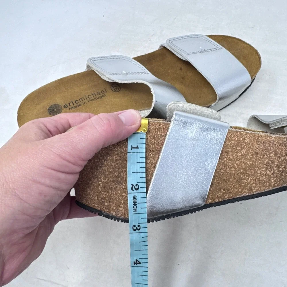 Eric Michael Wedge Sandals Silver 37 Metallic Cork Platform Boho Comfort